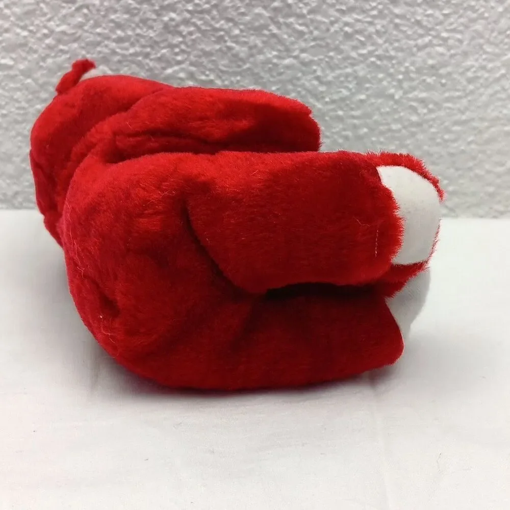 Red Plush Cat Holding Gift Sitting Stuffed Lux Fur Vintage Holding Gift